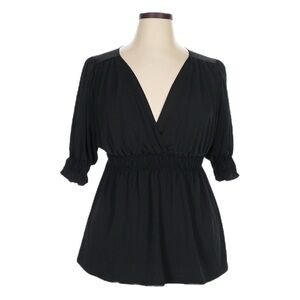 Studio M Peasant Top 2X Black Stretchy Deep V-Neck Boho Cocktail Party Witchy
